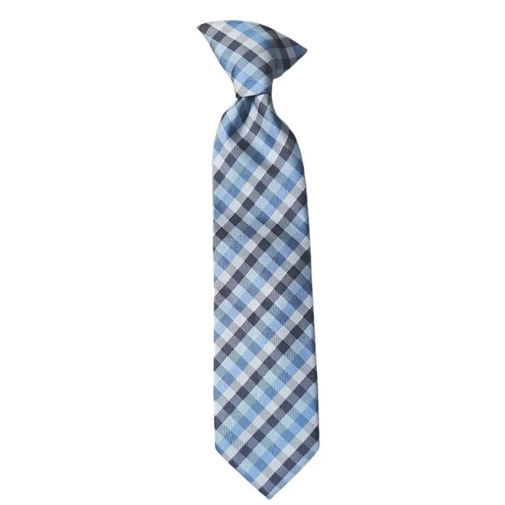 Will Logan Boys Blue Plaid Clip-On Necktie Formal School Uniform Accessory
